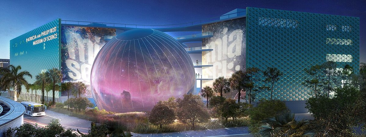 the Frost Science building with its planetarium sphere in Miami