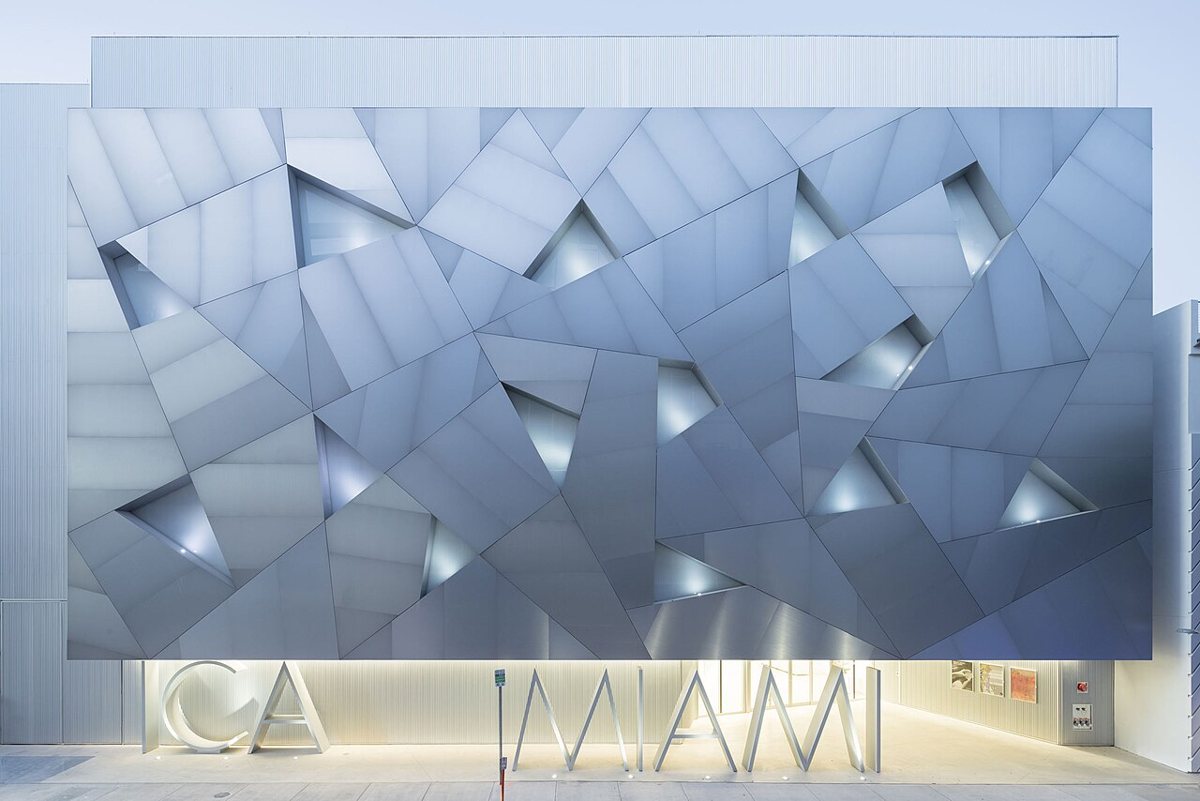 glass facade and sculpture garden at the Institute of Contemporary Art Miami