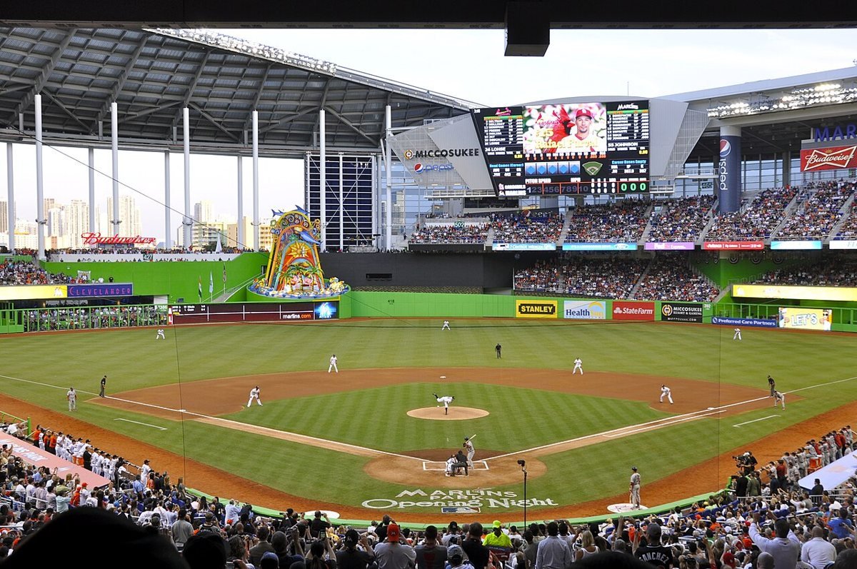 The field at loanDepot Park during a Miami Marlins game