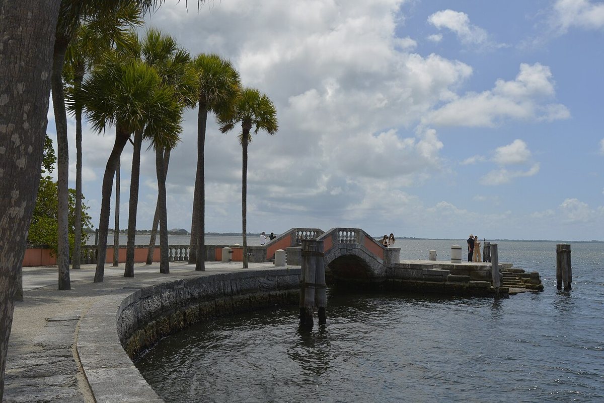 Formal Italian Renaissance gardens and fountain at Vizcaya Museum and Gardens in Miami