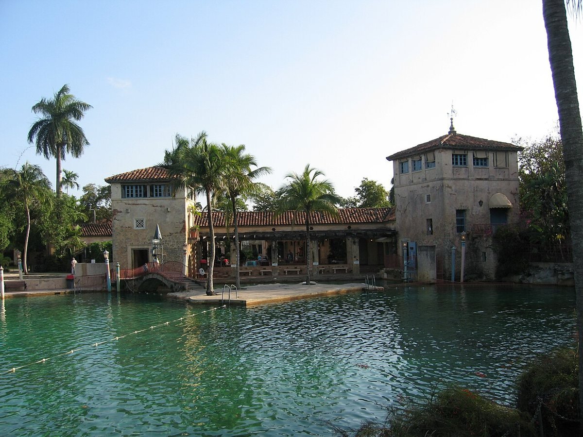 Coral rock towers and spring-fed water at the Venetian Pool in Coral Gables